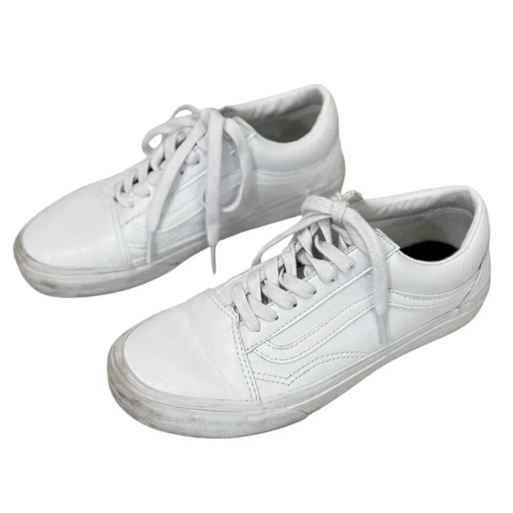 Vans Women's Old Skool Skateboard Shoe Sneaker All White Leather Low Size 6.5